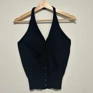 Vintage Black Halter Neck Button-Up Sweater Top Small
